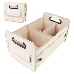 Organisateur de Voiture, Sac de Coffre avec Compartiments, Bo&icirc;te de Voiture Pliable avec Poign&eacute;e, Organisateur de Rangement de Voiture Coffre pour Camping, Shopping (Beige) (Ruaizel, neuf)
