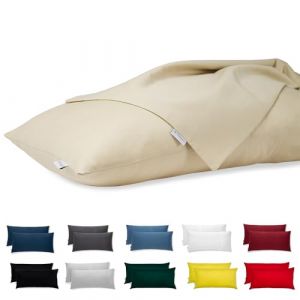 Taie d'oreiller 50x70 Coton Satin Premium Lot de 2 Housse Coussin pour Coussins Canapé/Lit Tissu Super Doux Resistant et Lavable Hypoallergénique Anti-Acariens avec Fermeture éclair Invisible (Flowen FR, neuf)