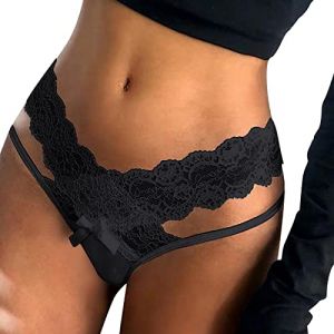 XIUH String Ficelle élastique Femme Slip Thong String Ouvert Femme Sexy Chic Dentelle Coquine Hot Tanga Femme Sexy Chic Sexy Culotte Hipster Sexy Érotique Nuisettes Transparente Culottes (XIUH, neuf)