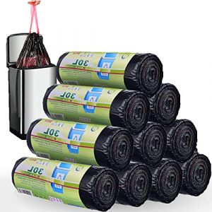 SENENQU Lot de 200 Sacs Poubelle 30L avec Poignees - Sac Poubelle Lien Coulissant, Recycles, Resistant, Anti-Fuites, Sac Poubelle Rectangulaire 30 litres Taille Large 64 x 54 cm Noir (SENENQU, neuf)
