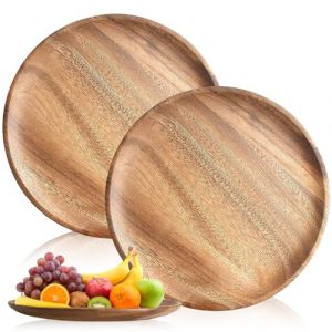Lot de 2 Assiettes Rondes en Bois d'Acacia de 20 cm - Assiettes de Service Mini - Pour Présentation (XULAI LIMITED, neuf)