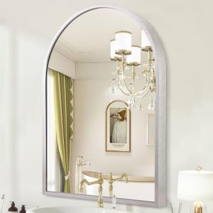 HLFMVWE Miroir de salle de bain bombé, 70 x 50 cm, miroir arqué en métal encadré pour mur, décoration pour salon, chambre à coucher, entrée, argent (HLFMVWE, neuf)
