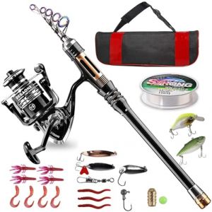 HassoKon Kit complet de canne à pêche 2,7 m, canne à pêche télescopique et moulinet, kit combiné avec ligne de pêche et sac de transport pour la pêche en eau salée et eau douce (2,7 m) (HT Direct Store, neuf)