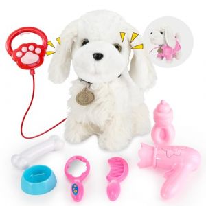 GuKKK Animal Chien Électronique, Jouet Électronique en Peluche Chien, Animaux électronique Qui Marche et aboie en Laisse, Cadeaux de Jouets pour Enfant de 3-6 Ans (Blanc) (Bananheim Solutions KFT., neuf)