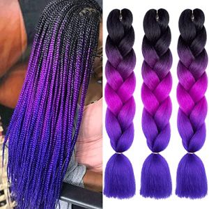 Xtrend 3Packs 3 tons Jumbo tressage cheveux 24 pouces synth&eacute;tique Ombre tressage Extension de cheveux pour les tresses de bo&icirc;te et torsion au Crochet tresses cheveux (3Packs, noir/violet/bleu#) (XtrendHair, neuf)