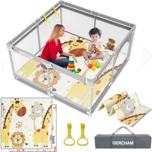 GERCHAM Parc Bebe avec Tapis Enfant,120x120cm Parc Enfant,Parc pour Bébé de avec Barrières,Parc Bébé en Tissu Oxford,Parc De Jeux Bébé pour Appartement,Aire de Jeux Portable pour Enfants (SUNSHINE BABY PARADISE, neuf)