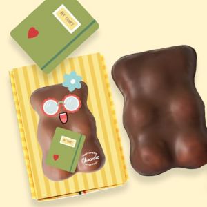 Ourson Guimauve XL | Guimauve Vanille enrobé de Chocolat Lait ou Noir | Anniversaire Remerciement Fête des Pères Plaisir d'offrir Saint Valentin Fête des Mères Pâques Noël (Carnet, Chocolat Lait) (CHOCODIC Maître artisan chocolatier depuis 1995, neuf)