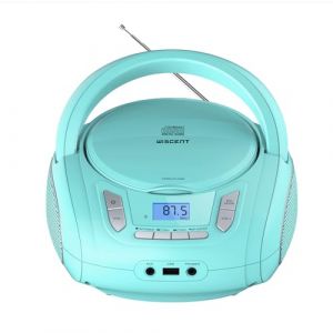Lecteur CD Portable Boombox pour Enfants (avec Bluetooth, Radio FM, MP3, USB, AUX, Prise Casque), Son st&eacute;r&eacute;o pour Toute la Famille (Vert) (WNK Technology-WISCENT, neuf)