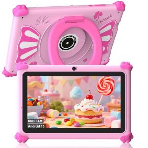 ascrecem Tablette Enfants 7 Pouces Android 15 Tablette pour Enfant avec 2.4G+5G WiFi6 Penta Core 6Go RAM 32Go ROM Double Cam&eacute;ra 128Go Extension Tablet Tactile &Eacute;ducative Contr&ocirc;le Parental (Rose) (ascrecem, neuf)