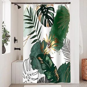 Uiiooazy Rideau Douche 120x200cm, Rideau de Douche Anti Moisissure Vert Tropicale Jungle Feuilles de Palmier Rideaux de Baignoire Tissu Lavable Imperméable Rideaux Salle de Bain avec 8 Crochets (dongguibinjingpinxiaodianpu, neuf)