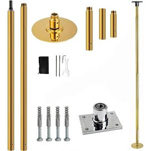 PRIOR FITNESS Barre Pole Dance permanente avec Plateau Fixe Perche de Danse pour la Maison Perche de Danse avec Support Plafond et Accessoires d'extension Plus de sécurité et de Stabilit… (Gold) (PRIOR FITNESS Europe, neuf)