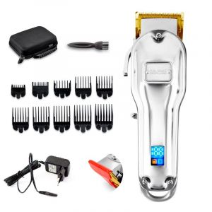 Becker TMAX, Tondeuse M&eacute;tal Sans Fil, Lames Acier Inoxydable 46 mm, Placage Titane, Batterie Lithium 2500mAh, 10 Sabots, Affichage LED, Poign&eacute;e Ergonomique, Malette de Rangement, Noir (Zenkaa, neuf)