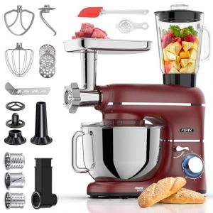 Fentic 6 en 1 Robot Pâtissier – 2000W - Av. Hachoir à Viande, Mixeur 1,5L, Cutter, Accessoires – Robot Cuisine Multifonctions Av. 6,2L Bol Mélangeur, Fouet, Crochet Pétrisseur, Batteur (Rouge) (The Brand Center B.V., neuf)