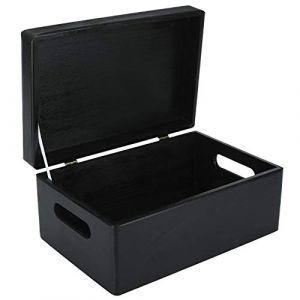 Creative Deco Boite Rangement en Bois Noir | 30 x 20 x 14 cm (+/- 1 cm) | avec Couvercle et Poignées | Boite en Bois | Boite a Souvenir | Boîte Caisse Malle Coffre | Brut ET Non PONCÉ (Creative Deco, neuf)