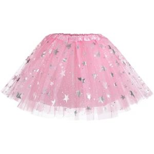 PLIKSUVER Jupes Tutu pour Filles, Etoiles Sequins 3 Couches en Tulle Enfants, Dance Ballet Tutu Jupes Taille Elastique Fête Anniversaire pour Filles 3-8 Ans (Rose) (Jsports-EU, neuf)