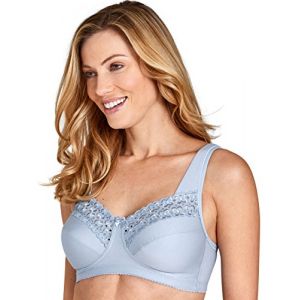 Miss Mary of Sweden : Broderie Anglaise, Soutien-Gorge de Confort en Coton, sans Armature 95D Bleu Pastel (Miss Mary of Sweden, neuf)