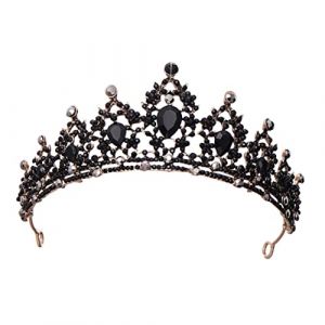 Ipetboom diadème de mariée reine vintage diadème reine strass bandeau de diadème de reine bandeau royal casque mariage baroque diadème de fée couronne de mariée cheveux de mariage Black (hikarish, neuf)
