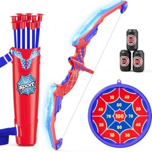 HYES Tir à l'arc Flèche et Arc pour Enfants, Kit de Arc et Flèche Jouet avec Lumières LED, Flèches à Ventouse, Cible, Flèches et Cibles de Score, Jouet d'Intérieur et d'Extérieur (Huiyetoys, neuf)