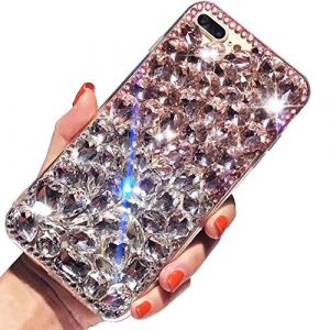 LCHDA Diamant Coque pour Samsung Galaxy S23 Ultra, Brillant Cristal Clair Strass Pleins 3D Bling Gemme Transparente Silicone TPU Antichoc Dure PC Housse &Eacute;tui de Protection - Blanc & Rose (LCHDA-EU, neuf)