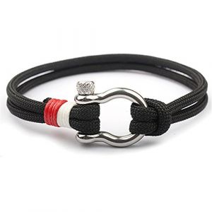 EXINOX Bracelet Nautique Manille en Acier | Homme et Femme | Cuir d'acier Inoxydable (Noir) (BELA RETAIL, neuf)