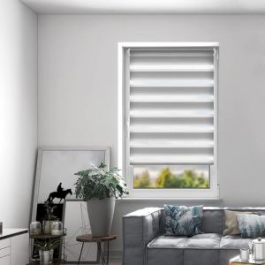 Buseu Store Enrouleur Jour Nuit sans Perçage, Installation Facile par Clips ou Vis, Rideau Occultant à Tissu Double pour Fenêtre ou Porte, Gris, 85l x 110L cm (Anduni, neuf)