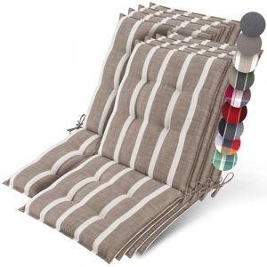 Beautissu 8X Premium Coussin Chaise Jardin Dossier Bas 100x50 cm Sun-NL – 8 cm Épaisseur Tissu Robuste Antidérapant & Résistance aux UV – Coussin Fauteuil avec Sangles Fixation Beige Blanc Rayé (Brandvin, neuf)