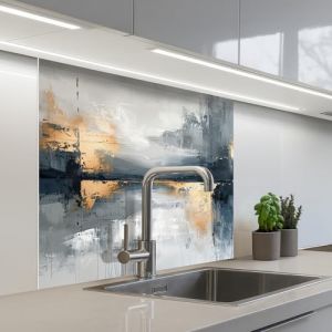 KitchenYeah&copy; Cr&eacute;dence Cuisine &Agrave; Coller 80x80 cm Protection Plaque De Cuisson Adhesif Plastique Rigide Dalle Murale Art - Gris - Or - Abstrait (KitchenYeah, neuf)