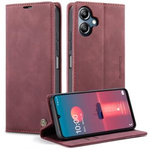 WJXEXRS Coque pour Samsung Galaxy A06 5G / 4G, Etui Premium Housse en Cuir Pochette Protection Portefeuille, Rabat Clapet Case, Pliable Support Porte Carte Magn&eacute;tique &Eacute;tui pour Samsung A06 -Vin Rouge (WJXEXRS, neuf)