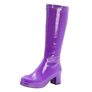 Bottes en cuir verni pour femme au genou, bottes &agrave; talon &eacute;pais &eacute;l&eacute;gantes, couleur rouge brillant audacieuse, talon bloc confortable, bottes en pvc imperm&eacute;ables &agrave; la mode pour des looks affirm&eacute;s (Silver Clear Selection, neuf)