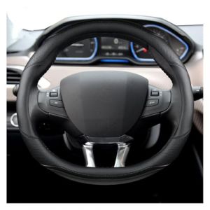 Housse Volant Voiture pour Peugeot 208 2012~2018 pour Peugeot 308 2014~2021 2008 2013~2018 Housse Volant Voiture en Cuir Et Fibre Carbone Couvre Volant(Noir) (xiaoeheshangmao, neuf)