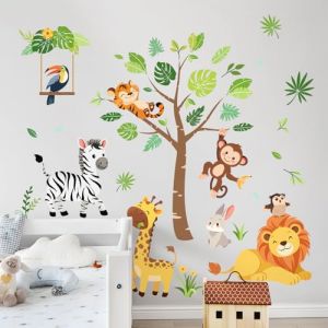Decvictor Stickers Muraux Animaux Arbre Jungle Autocollant Mural Lion Zèbre Girafe Singe Decoration Chambre Bebe Le Salon Pépinière Mur (XYTEC STORE, neuf)