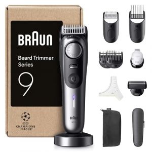 Braun Tondeuse A Barbe Homme Series 9 BT9545 Chrome, +11 Outils De Barbier, 52 Longueurs, Lame ProBlade Pour Un Rasage Professionnel, Kit Tondeuse Electrique Sans Fil, 4 Sabots et Pochoir A Barbe (TOKATA, neuf)