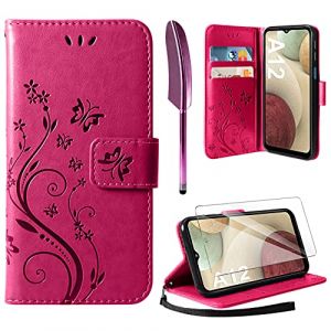 AROYI Coque Compatible avec Samsung Galaxy A12, Retro Design PU Etui Housse en Cuir Portefeuille de Protection Fonction Stand Video Porte Carte Credit Ticket Flip Case A12 Red (Rouge) (TongJo, neuf)