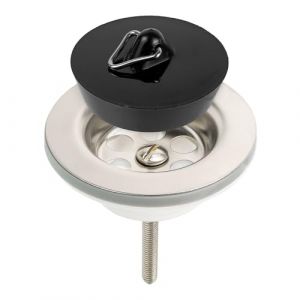 Bonde d&rsquo;&eacute;vier avec bouchon et vidage, 1 lot, Taille &Oslash; 62,5 mm - 1 1/4 pouce, Dessus des bondes SS201 en acier inoxydable, Vis de montage M6x60, Base PP avec &eacute;crou en laiton, Joint PVC et bouchons 41mm (Your Day Mate, neuf)