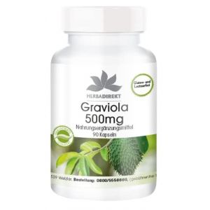 Graviola 500mg - 90 g&eacute;lules pour 90 jours, poudre de fruits de Graviola, v&eacute;g&eacute;talien | Herba Direkt - Qualit&eacute; des pharmacies allemandes (Warnke Vitalstoffe GmbH, neuf)
