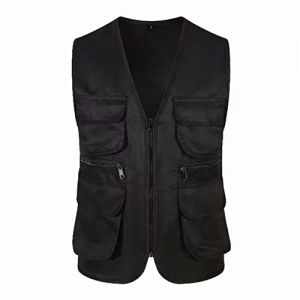 Gilet de Peche Homme de Travail de Photographie Gilet Homme sans Manche Versatile Multipoches Veste Mi Saison Saharienne Militaire Gilets Cargo de Sauvetage Camping Randonnée Veste sans Manches (Sunliney, neuf)