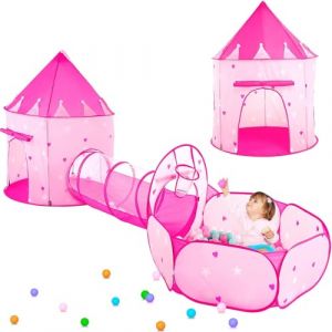 Sumbababy Tente Enfants Intérieur: Tente de Jeu+Tunnel Enfant+Piscine à balles Pliable 3-en-1 - Grande Aire de Jeux de Jardin pour garçons Filles Bebe - Pop Up Enfant Extérieur Cadeaux d'anniversaire (FUSUNOD, neuf)