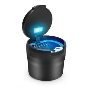LYCXAMES Cendrier de voiture avec couvercle, lumi&egrave;re LED bleue, cendrier portable pour l'ext&eacute;rieur, la maison, le bureau, les voyages, la voiture, noir (LYCXAMES, neuf)