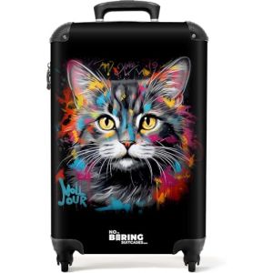 NoBoringSuitcases.com Valise Cabine Rigide 55x35x25cm - Bagages Voyage Roulette (Chat - Gris) (NoBoringSuitcases, neuf)
