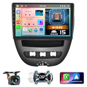 Hikity Autoradio pour Toyota Aygo (2004-2014)/Peugeot 107(2009-2015)/Citroen C1(2005-2014) 8 Core 4+64GB Android 15 Radio sans Fil CarPlay Android Auto 10.1" Ecran Mirror Link GPS BT FM RDS WiFi DSP (Hikity Electronic, neuf)