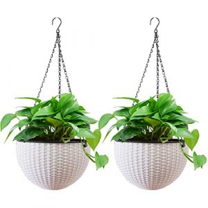 hifrom Pots de fleurs &agrave; suspendre pour l'ext&eacute;rieur, avec cha&icirc;ne, en fibre de coco, grand volume, diam&egrave;tre comme jardini&egrave;re suspendue, bols &agrave; fleurs pour l'ext&eacute;rieur, pots suspendus (2 x blanc 20 cm) (winwin8, neuf)