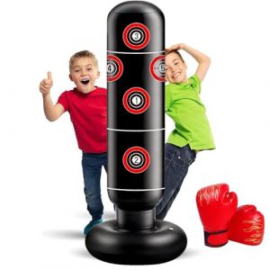 EIVONDA Sac de Boxe Enfant 165cm Gonflable Sac de Frappe avec Gants de Boxe pour Pratiquer Le MMA Karat&eacute; Taekwondo et Soulager L'&eacute;nergie Refoul&eacute;e Version 2025 (Noir) (EIVONDA FR, neuf)