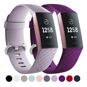 Faliogo 2 Pack Bracelet de Remplacement Compatible avec Fitbit Charge 3 Bracelet/Fitbit Charge 4 Bracelet, Bandes de Sport Classiques pour Femmes Hommes, Petit, Lavande/Prune (Gehuaa-EU, neuf)