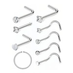 JEXOWIQ piercing oreille - 9 pcs bouchons de per&ccedil;age de nez, anneau de nez, piercing de nez, clou de nez en spirale en acier chirurgical, anneau de cerceau de nez, bijoux de per&ccedil;age de nez (GUO  ZEXIAO UK STORE, neuf)