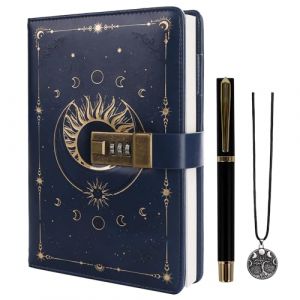 TIEFOSSI Journal intime avec cadenas, journal solaire vintage avec cadenas pour femmes et hommes, carnet rechargeable A5 avec cadenas pour écrire, 224 pages numérotées (TIEFOSSI Office, neuf)