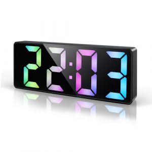 Lafocuse Réveil Numérique 6.7" LED Horloge Digitale, Reveil Matin avec Température, Date, Luminosité Réglable, Snooze, Pendules Électroniques Gros Dormeur pour Chambre Bureau Salon, Coloré (QuareBest, neuf)