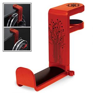 ENHANCE Support Casque Audio de Jeu ou de Musique avec Bras Pivotant &agrave; 360 Degr&eacute;s, Pince de Fixation Format Universel pour Table et Bureau avec Rangement pour C&acirc;ble Int&eacute;gr&eacute; - Rouge (Accessory Genie, neuf)