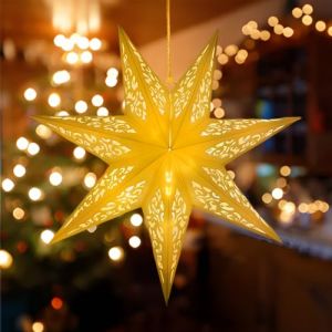 Nircho Étoile de Noël lumineuse - 45 cm - Pliable - En papier - À suspendre - Décoration de Noël intérieure - Étoile en papier - Guirlande lumineuse (forme) (Naiergo, neuf)