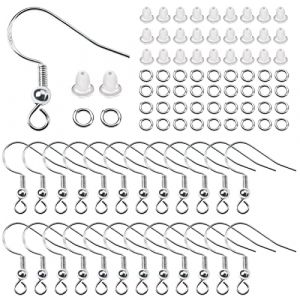 TOAOB 300pcs Crochet de Boucle d'oreille en Plaqu&eacute; 925 Argent 18mm avec Boule &agrave; Ressort et d'anneaux Ouverts 4mm et Fermoirs en Silicone Transparent Appr&ecirc;t pour La Fabrication de Bijoux (uktoaob, neuf)