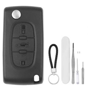 DXiongW Coque Clé de Voiture 3 Boutons CE0536 VA2 Compatible avec Peugeot 207 307 308 407 408 607 2BT et Citroen C3 C2 C4 C5 6 C8 Xsara Boîtier Clef à Télécommande Pliable avec Support de Batterie (ZHUOMAO, neuf)